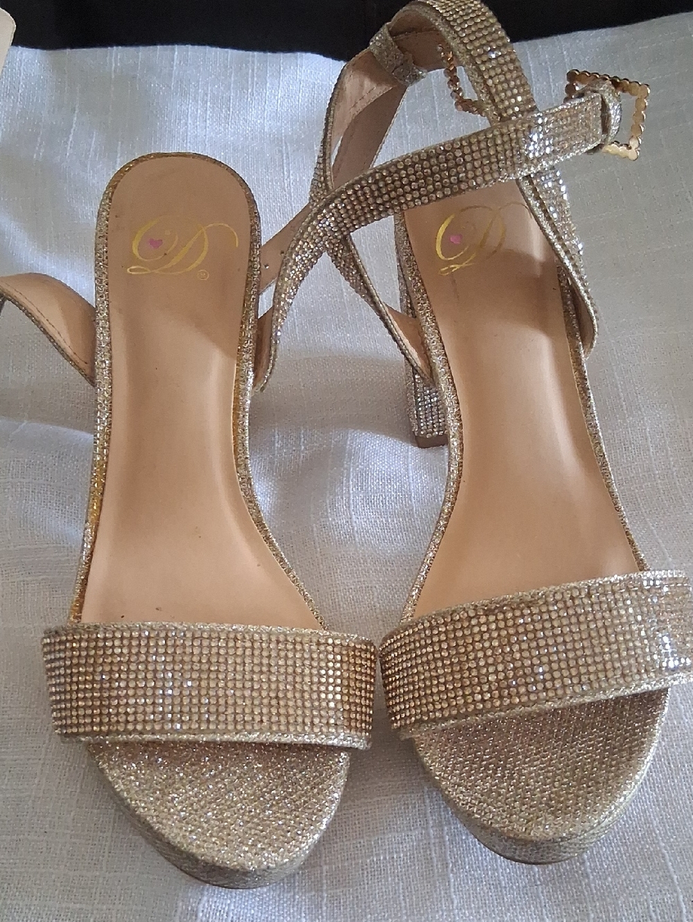 Ladies Gold Rhinestone Slingback Heeled Sandals
